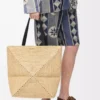 Sac cabas XL Puzzle Fold en raphia naturel/noir