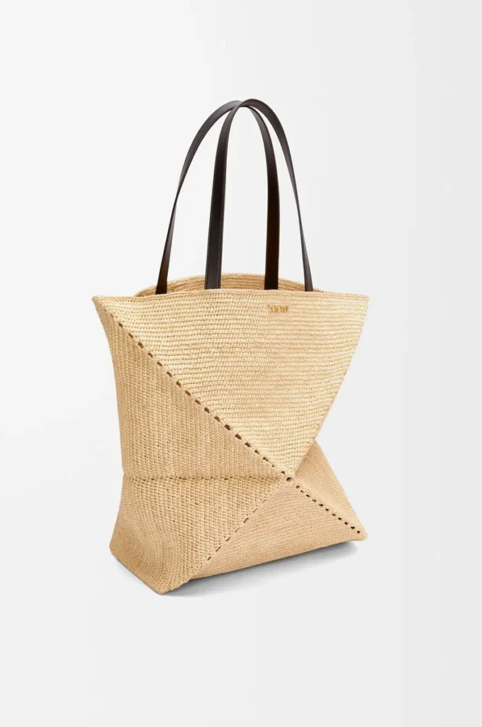 Sac cabas XL Puzzle Fold en raphia naturel/noir