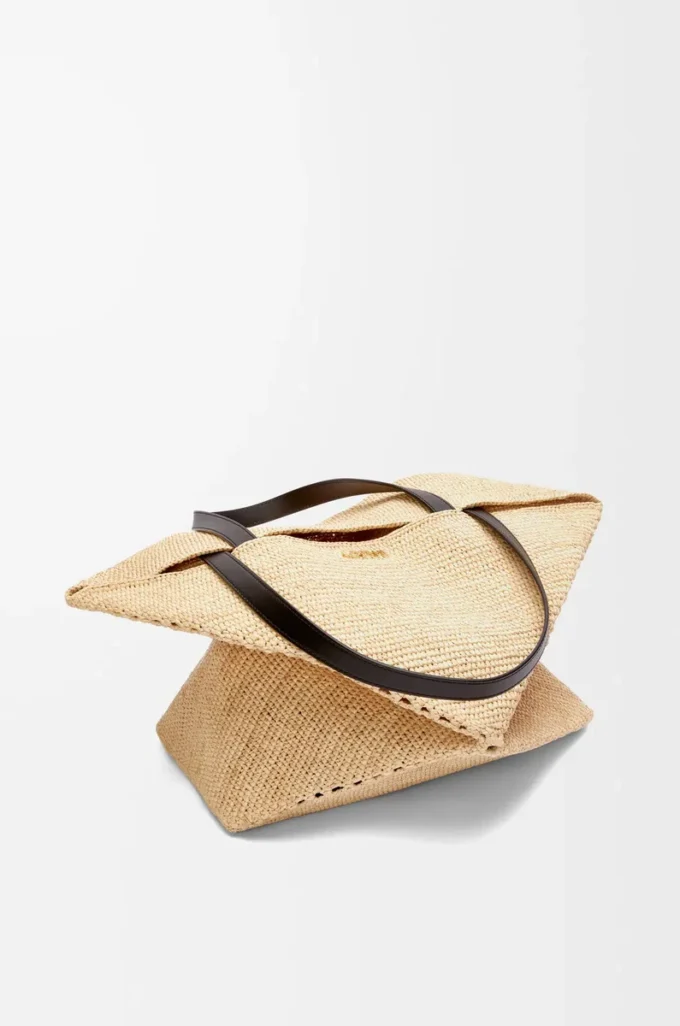 Sac cabas XL Puzzle Fold en raphia naturel/noir