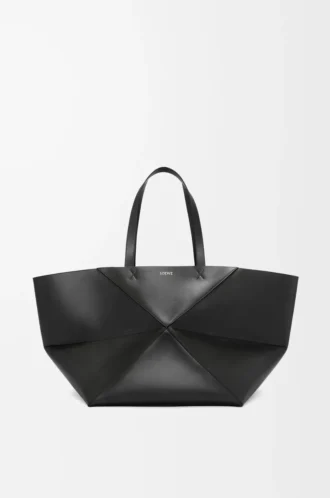 Sac cabas XXL Puzzle Fold en cuir de veau brillant Noir
