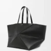 Sac cabas XXL Puzzle Fold en cuir de veau brillant Noir