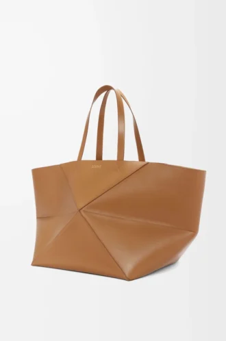 Sac cabas XXL Puzzle Fold en cuir de veau brillant Oak