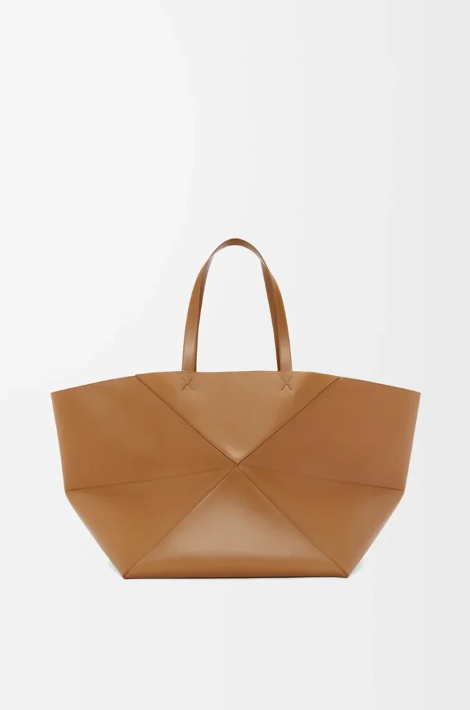 Sac cabas XXL Puzzle Fold en cuir de veau brillant Oak