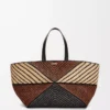Sac cabas XXL Puzzle Fold en raphia naturel/miel doré