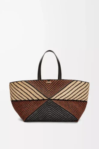 Sac cabas XXL Puzzle Fold en raphia naturel/miel doré