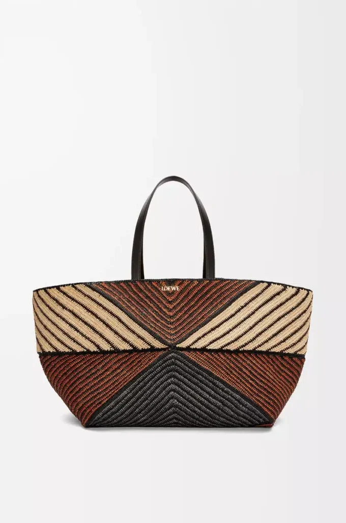 Sac cabas XXL Puzzle Fold en raphia naturel/miel doré
