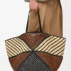 Sac cabas XXL Puzzle Fold en raphia naturel/miel doré
