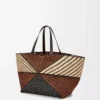 Sac cabas XXL Puzzle Fold en raphia naturel/miel doré
