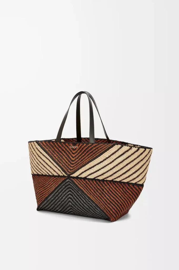 Sac cabas XXL Puzzle Fold en raphia naturel/miel doré