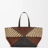 Sac cabas XXL Puzzle Fold en raphia naturel/miel doré