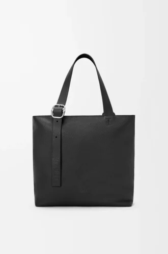 Sac cabas zippé en cuir de veau grainé souple Noir Sac cabas zippé en cuir de veau grainé souple Noir