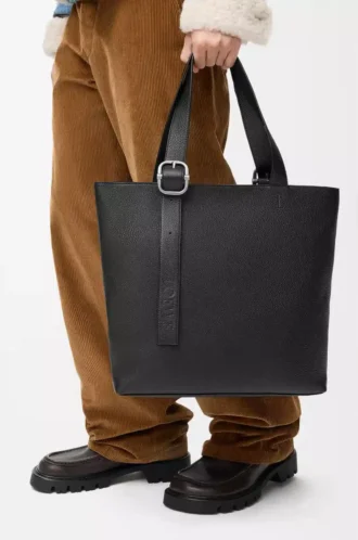 Sac cabas zippé en cuir de veau grainé souple Noir Sac cabas zippé en cuir de veau grainé souple Noir