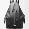 Sac à dos convertible en cuir de veau classique Noir