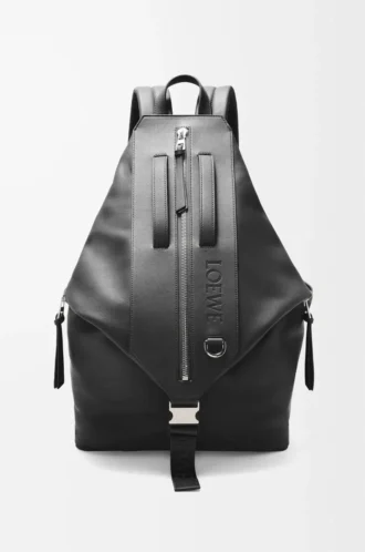 Sac à dos convertible en cuir de veau classique Noir