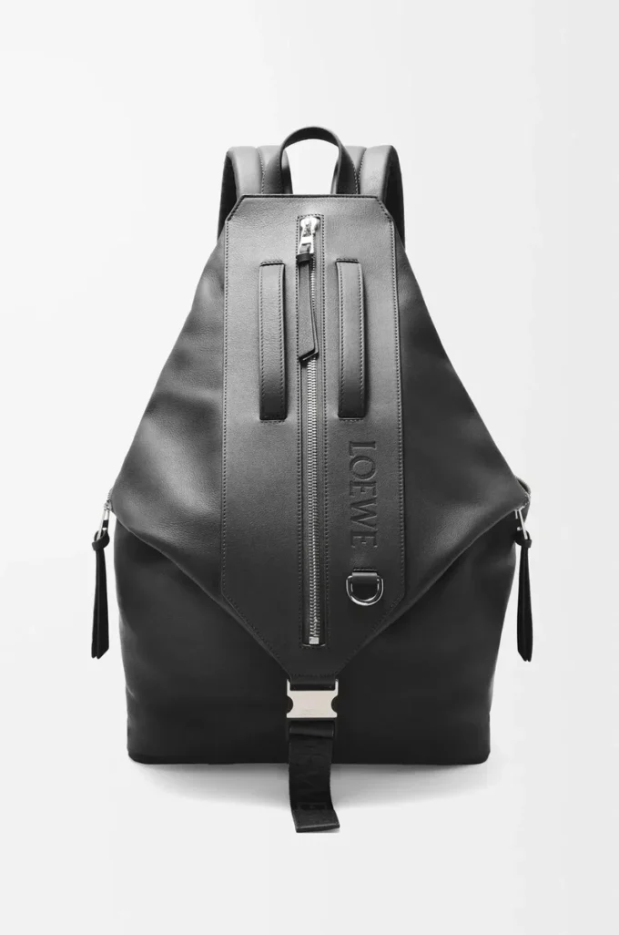Sac à dos convertible en cuir de veau classique Noir