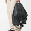 Sac à dos convertible en cuir de veau classique Noir