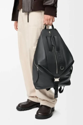Sac à dos convertible en cuir de veau classique Noir