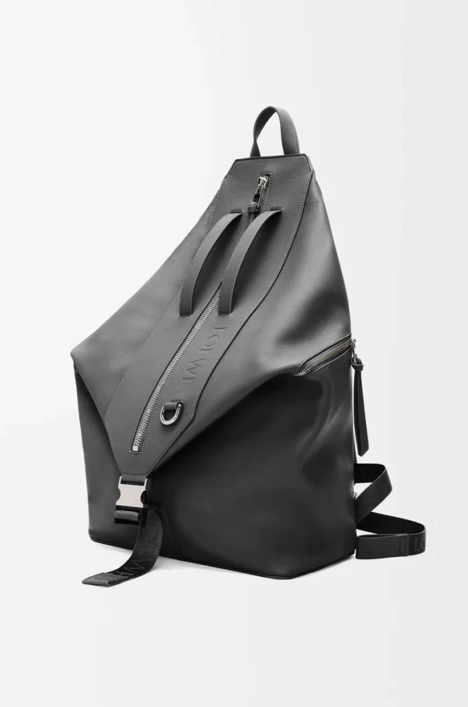 Sac à dos convertible en cuir de veau classique Noir