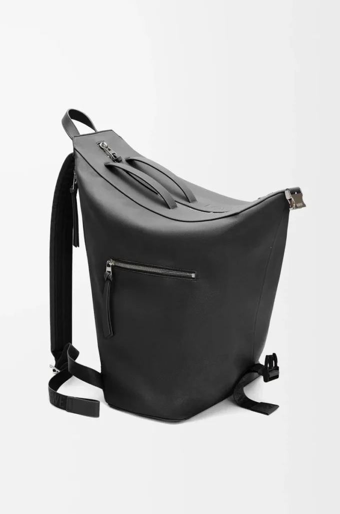 Sac à dos convertible en cuir de veau classique Noir