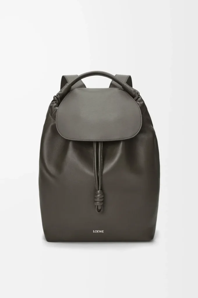 Sac à dos Flamenco en cuir de veau souple et brillant Gris foncé