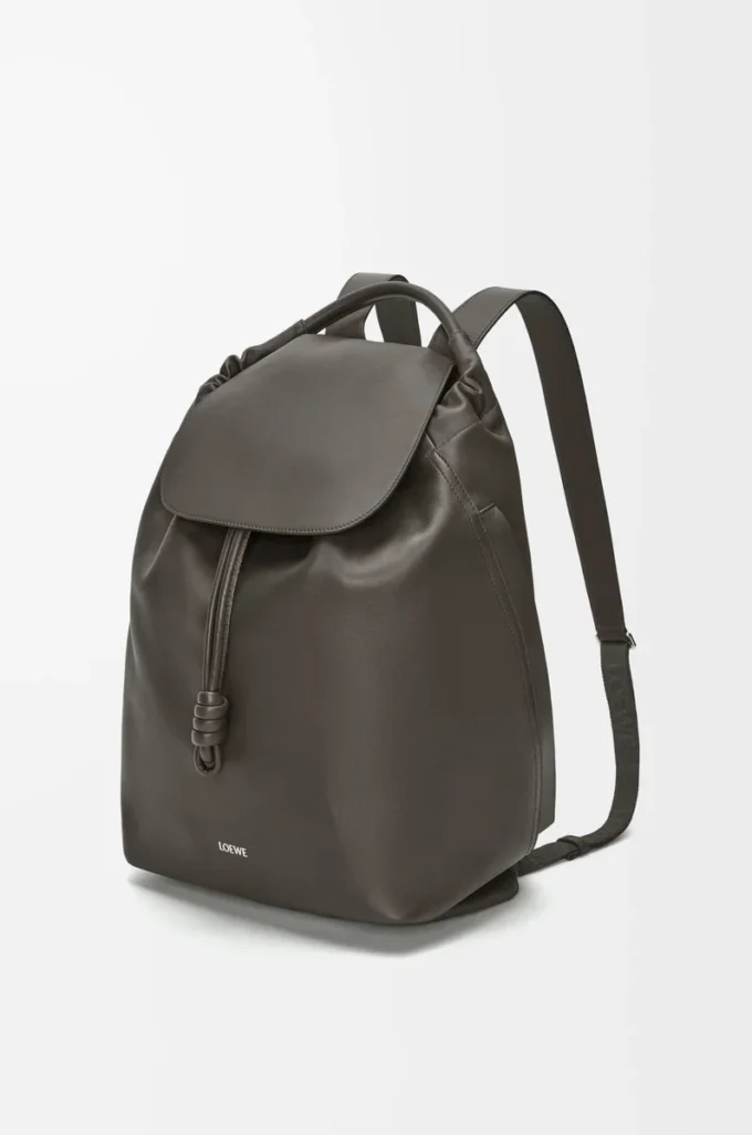 Sac à dos Flamenco en cuir de veau souple et brillant Gris foncé