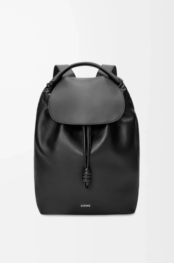 Sac à dos Flamenco en cuir de veau souple et brillant Noir
