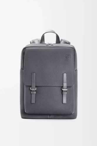 Sac à dos militaire en cuir de veau grainé souple anthracite