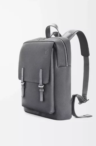 Sac à dos militaire en cuir de veau grainé souple anthracite