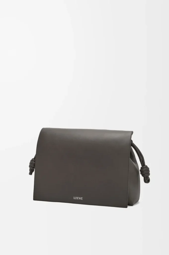 Sac Flamenco en cuir de veau souple brillant Gris foncé