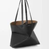Sac fourre-tout Puzzle Fold moyen horizontal en cuir de veau grainé souple Noir