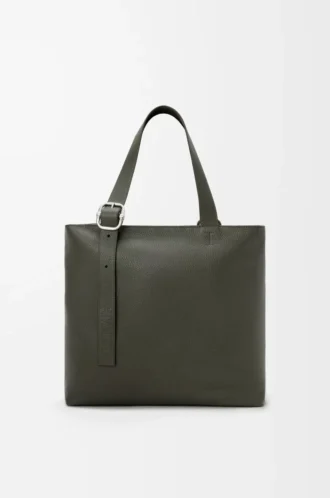 Sac fourre-tout zippé Loop en cuir de veau grainé souple Dark Khaki