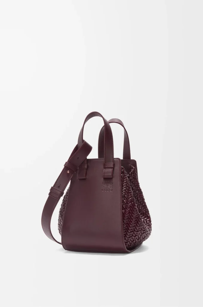 Sac Hammock compact en cuir de veau bordeaux foncé