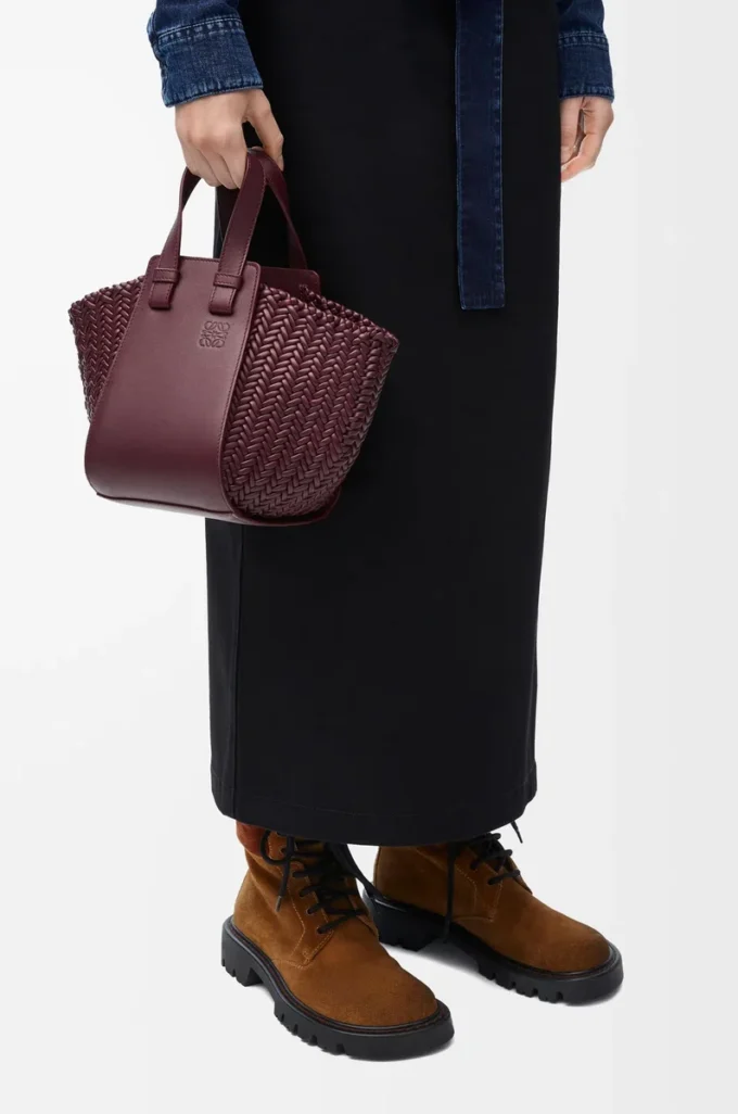 Sac Hammock compact en cuir de veau bordeaux foncé