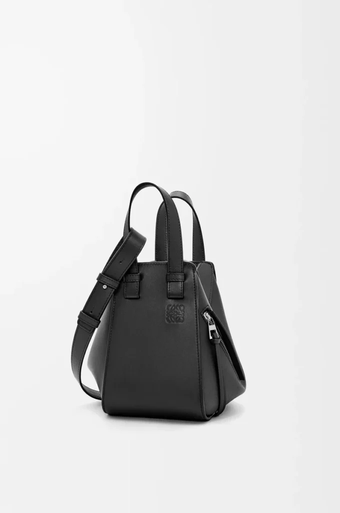 Sac Hammock compact en cuir de veau classique Noir