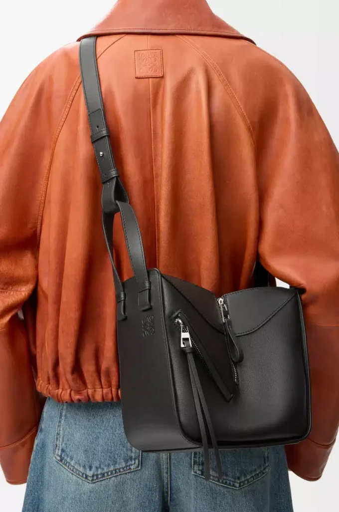 Sac Hammock compact en cuir de veau classique Noir