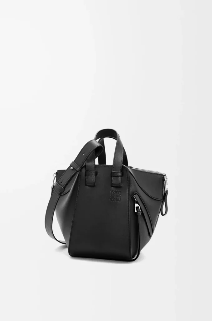 Sac Hammock compact en cuir de veau classique Noir