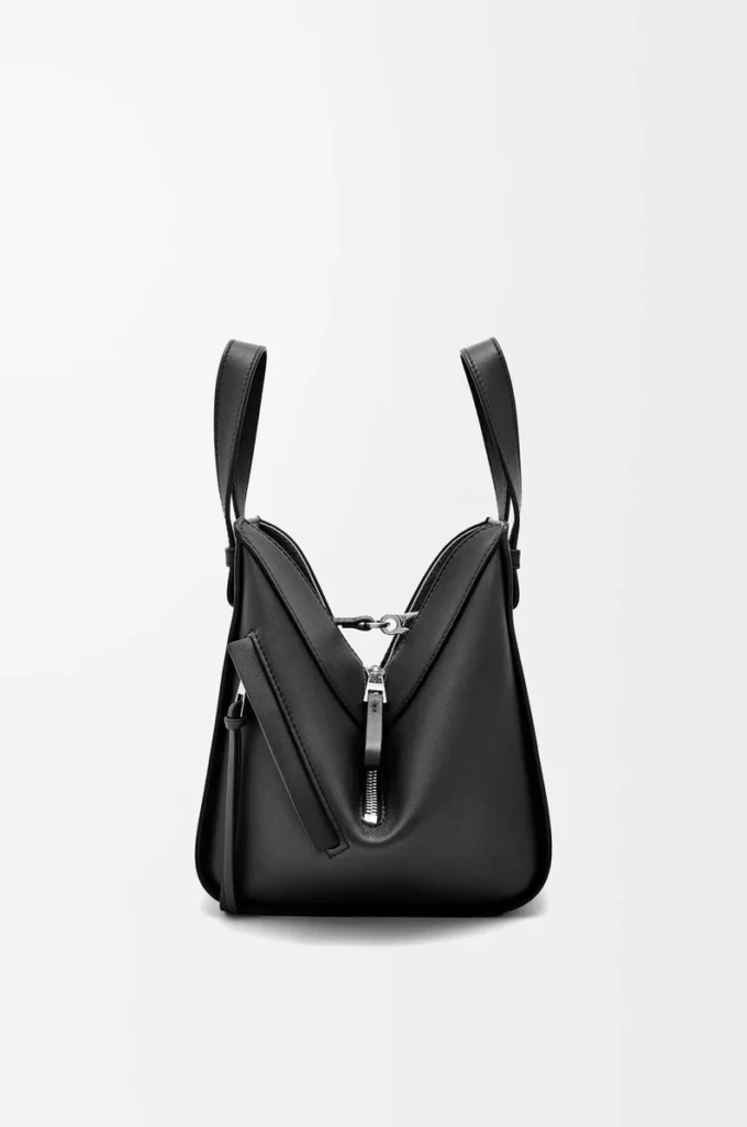 Sac Hammock compact en cuir de veau classique Noir
