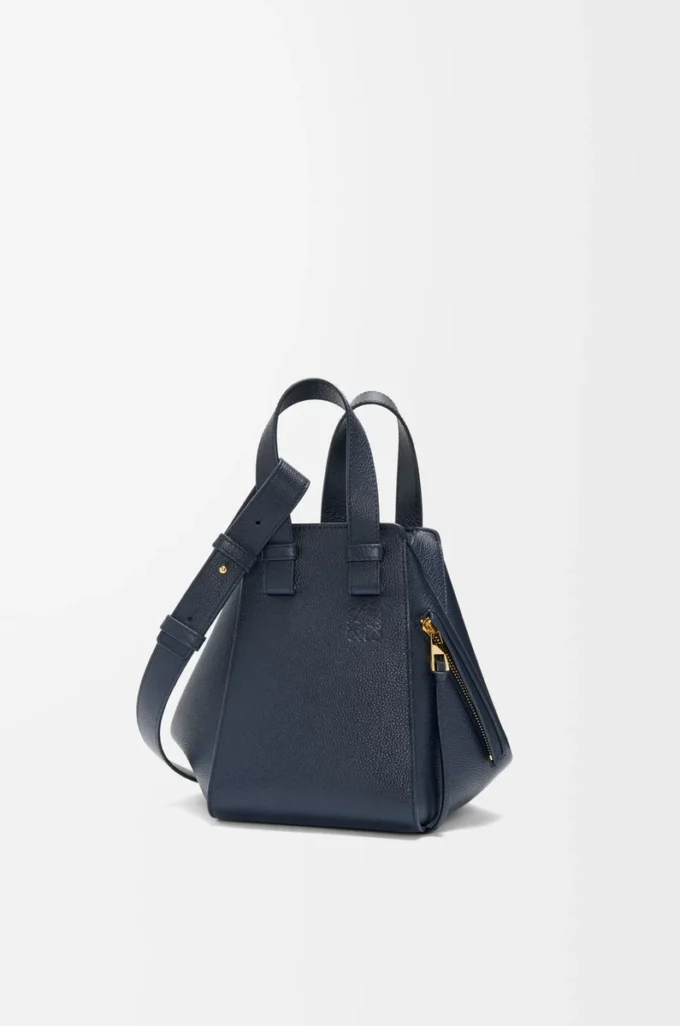 Sac Hammock compact en cuir de veau grainé souple Bleu marine foncé