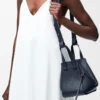 Sac Hammock compact en cuir de veau grainé souple Bleu marine foncé