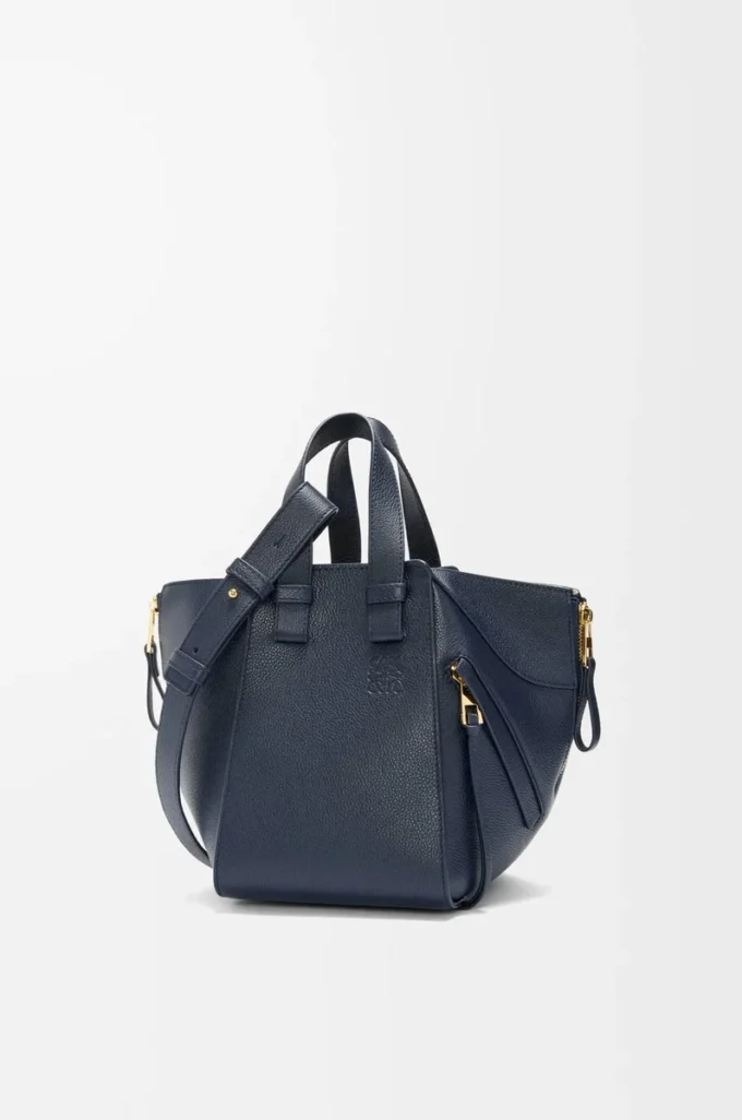Sac Hammock compact en cuir de veau grainé souple Bleu marine foncé