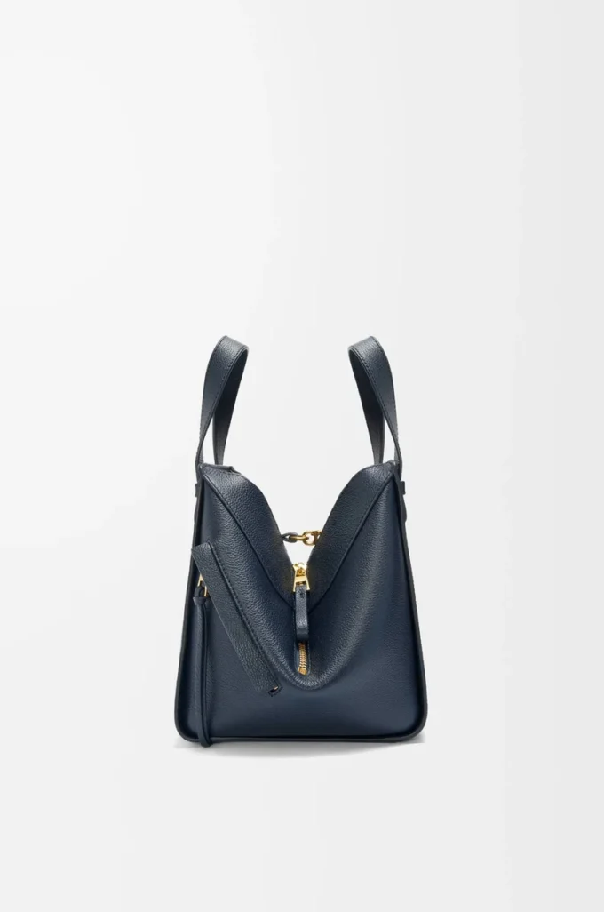 Sac Hammock compact en cuir de veau grainé souple Bleu marine foncé