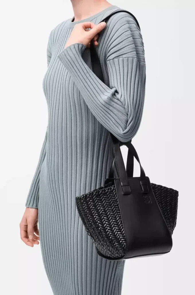 Sac Hammock compact en cuir de veau Noir