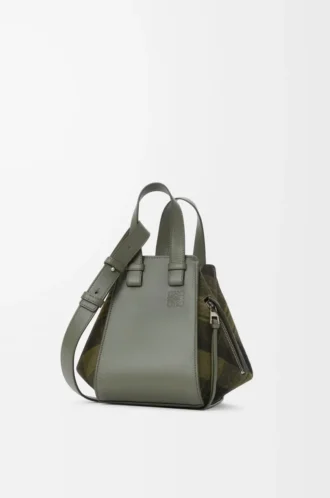 Sac Hammock compact en daim et cuir de veau classique Kaki/Vert