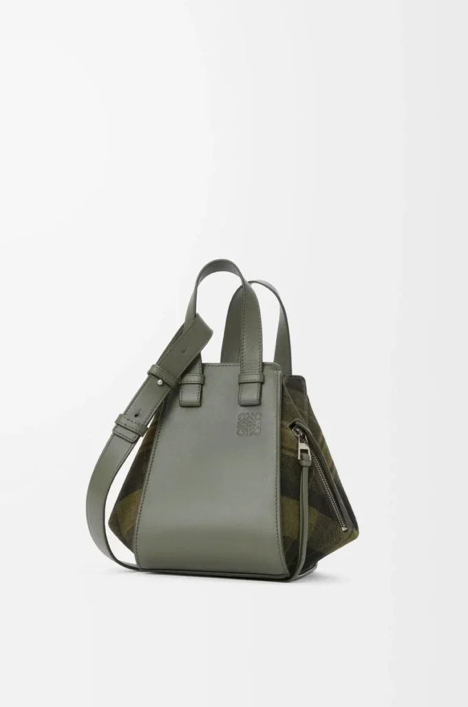Sac Hammock compact en daim et cuir de veau classique Kaki/Vert