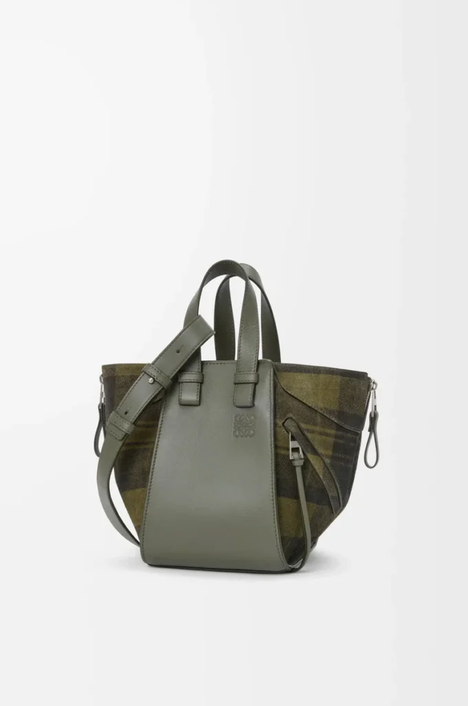 Sac Hammock compact en daim et cuir de veau classique Kaki/Vert
