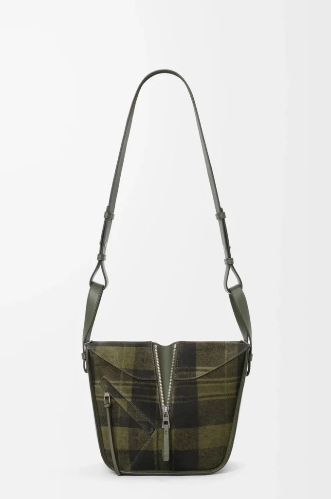 Sac Hammock compact en daim et cuir de veau classique Kaki/Vert