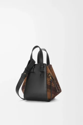 Sac Hammock compact en daim et cuir de veau classique Tan/Noir