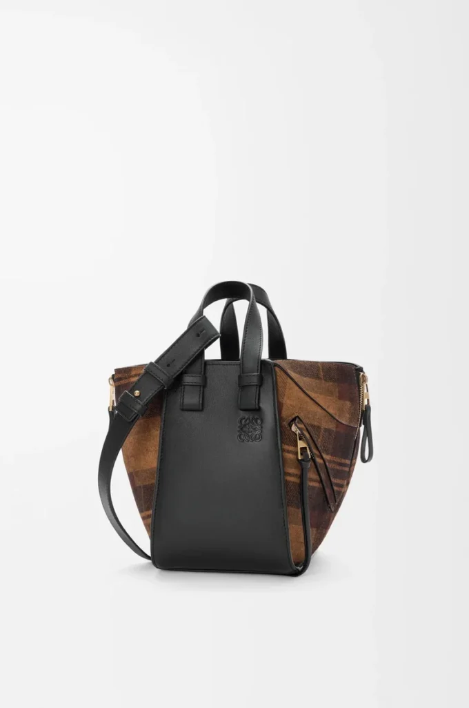 Sac Hammock compact en daim et cuir de veau classique Tan/Noir