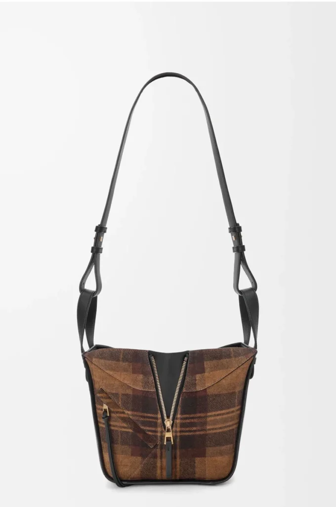 Sac Hammock compact en daim et cuir de veau classique Tan/Noir