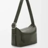 Sac hobo Loop en cuir de veau grainé souple Kaki foncé